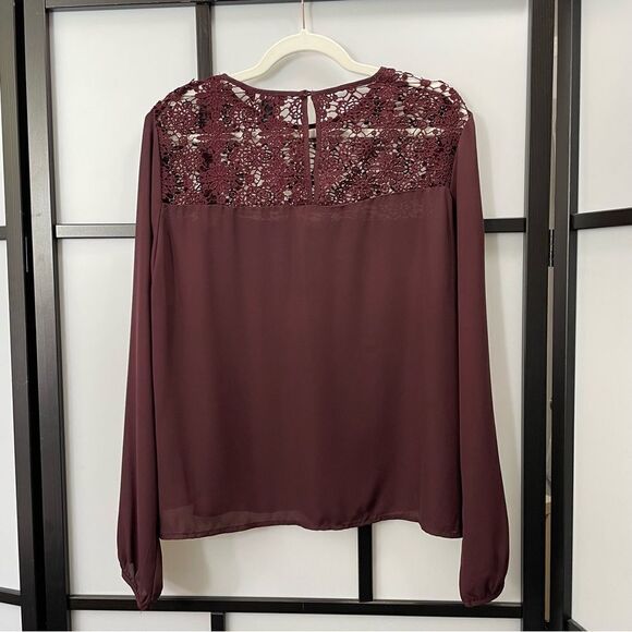 [XL] SWS Flowy Boho Burgundy Long Sleeve Blouse with Lace Details Women’… - Picture 4 of 15